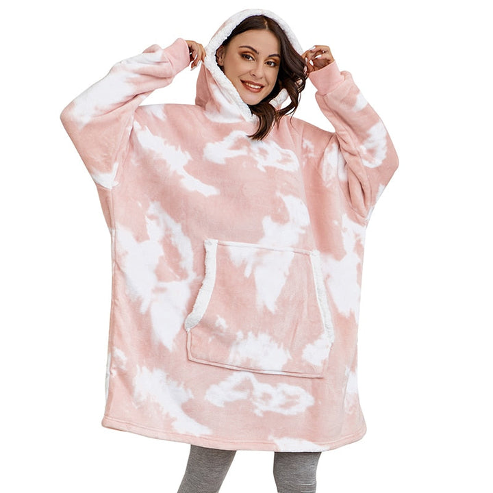 Pluizige, comfortabele deken hoodie, perfect om in weg te kruipen.