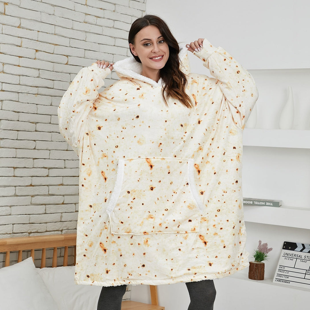 Pluizige uniseks deken hoodie, heerlijk warm en comfortabel.