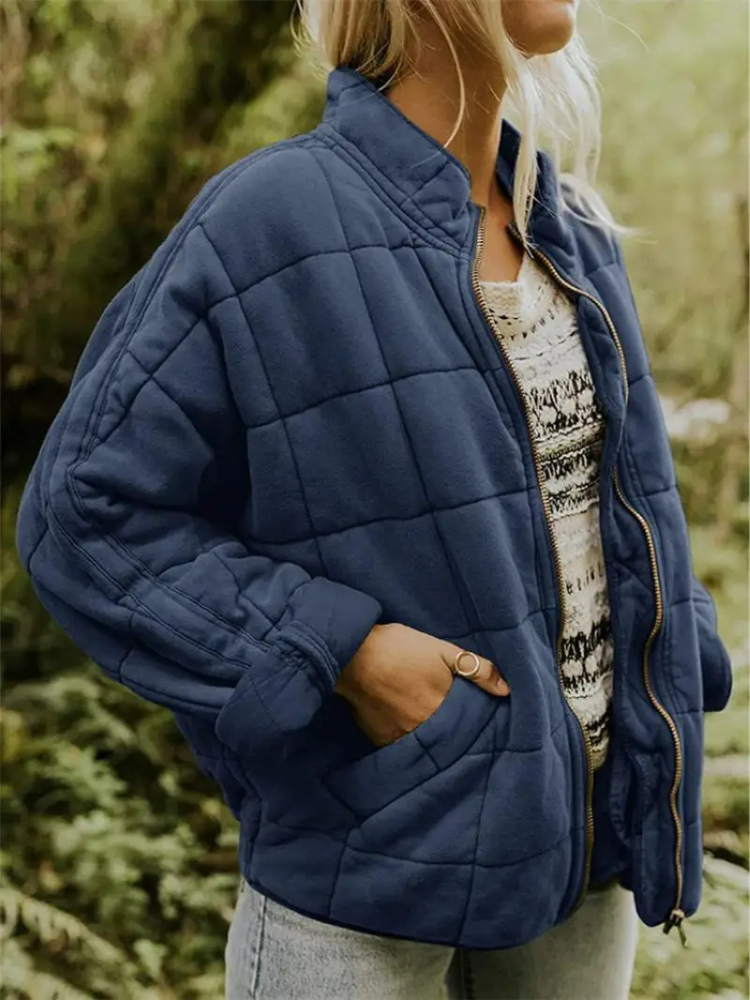 Veelzijdige oversized verdikte damesjas, ideaal als herfstjas of lentejas in marineblauw.