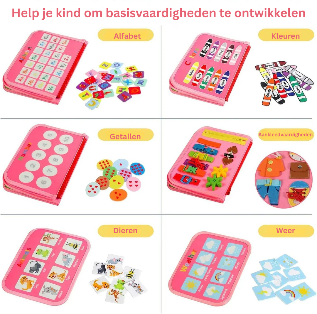 Interactief sensorisch speelgoed: Montessori drukboord. Perfect voor de fijne motoriek en cognitieve groei van peuters.