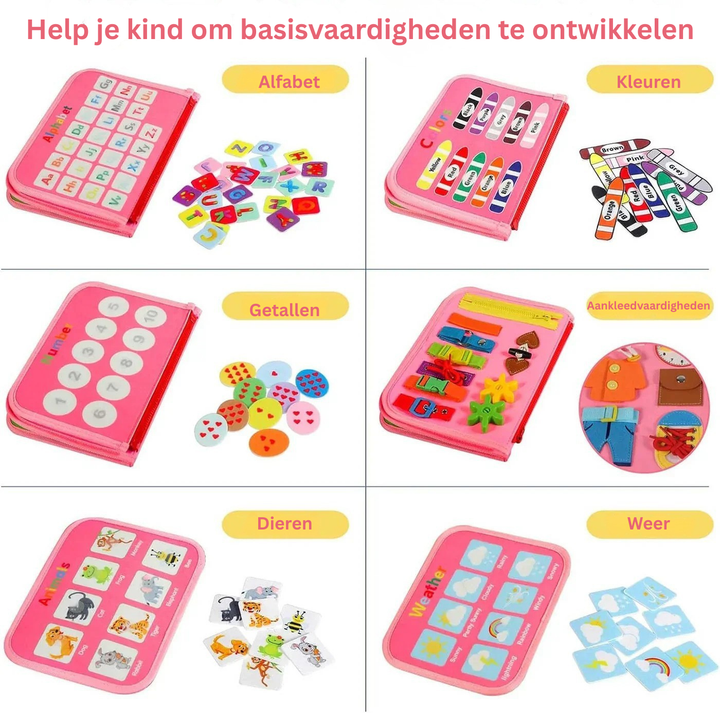 Interactief sensorisch speelgoed: Montessori drukboord. Perfect voor de fijne motoriek en cognitieve groei van peuters.