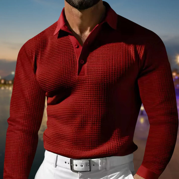 Comfortabele en warme heren sweater met polokraag, perfect voor de koudere herfst- en winterdagen.