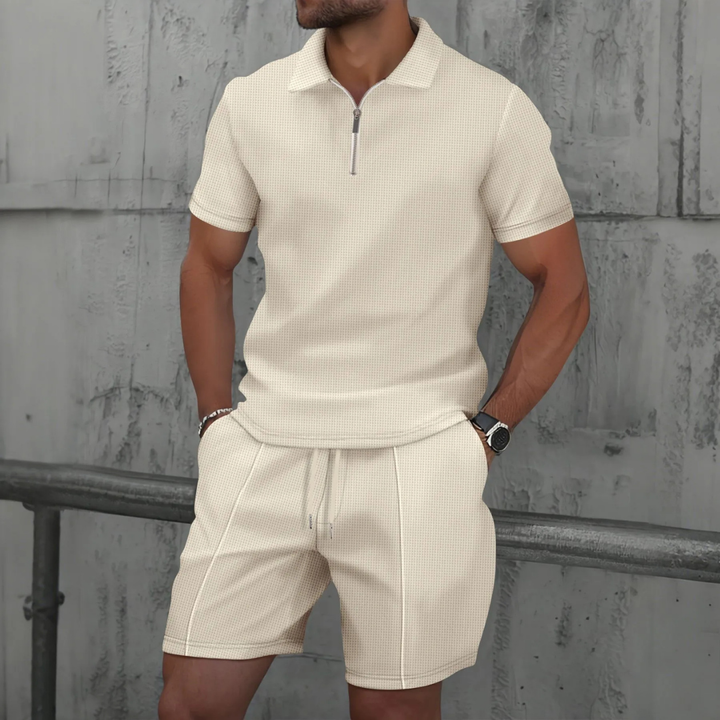 Heren zomer co-ord set met stijlvolle polo en comfortabele korte broek voor casual dagen.