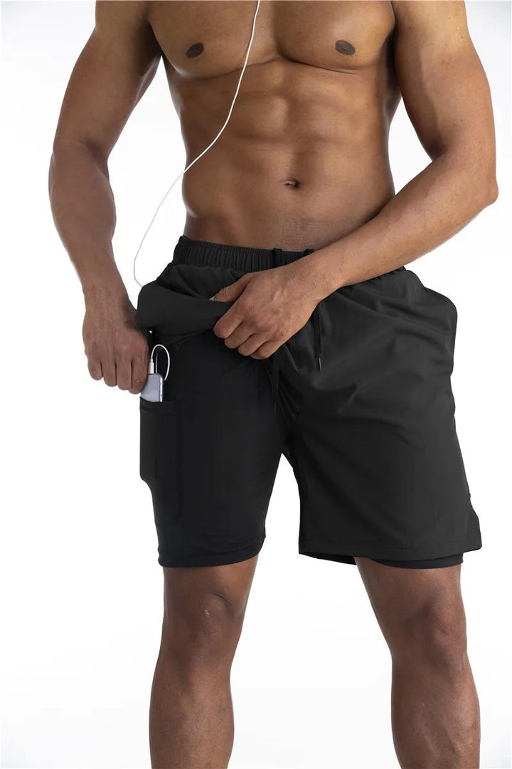 Hoogwaardige heren hardloopshorts met veilige telefoonzak, ademende stof voor intensieve training.