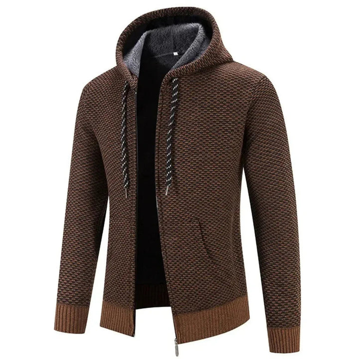 Heren gebreide hoodie met ritssluiting, warm gevoerd, ideaal voor stijlvolle herfst & winter casual kleding.