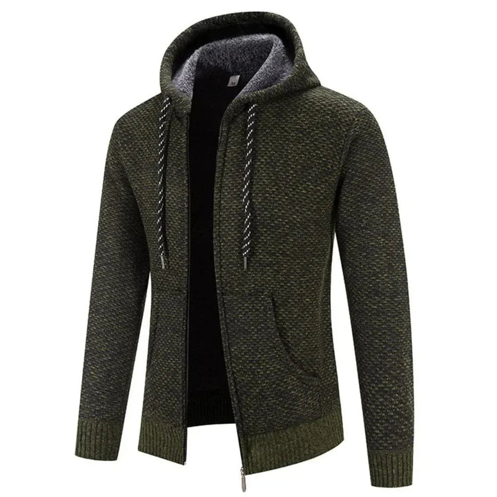 Stijlvolle slim fit heren hoodie met rits, gebreid en warm gevoerd. Perfect voor comfortabele casual looks.