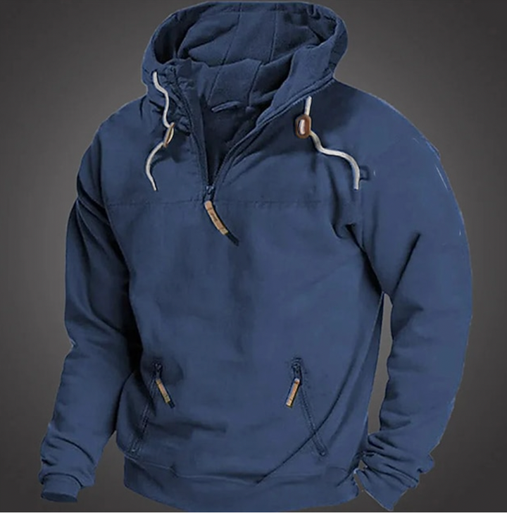 Zachte, warme heren hoodie met capuchon en ritszakken, essentieel voor koude dagen. Casual bovenkleding mannen.