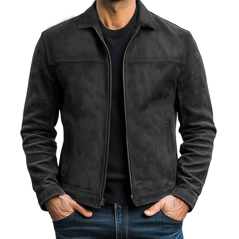 Legergroen herenjack, casual jas met rits en omgeslagen kraag. Ideaal voor herfst en winter.