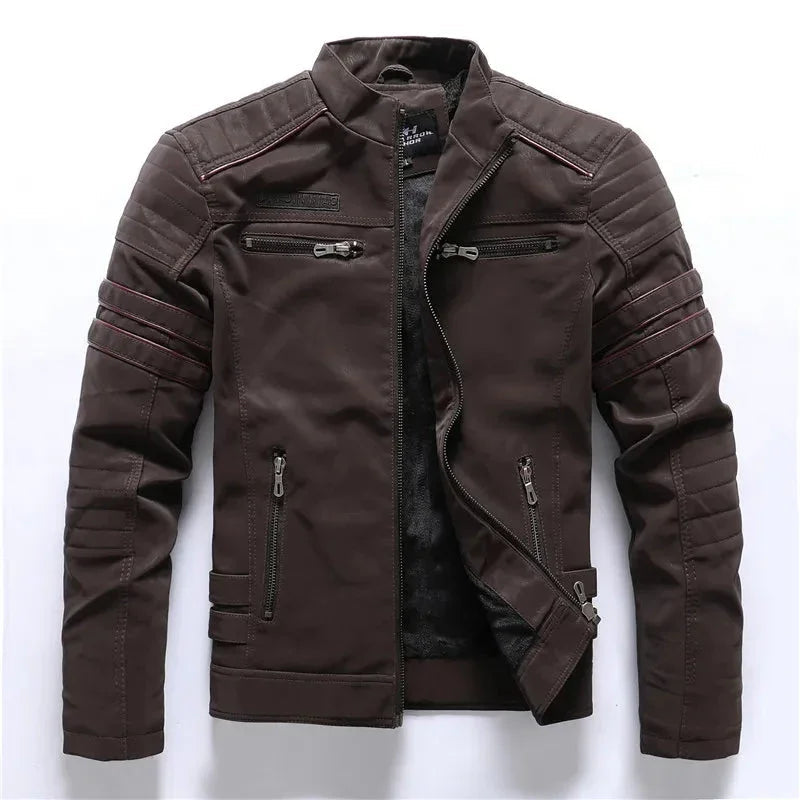 Stijlvol herenjack met opstaande kraag, warme motorjas voor herfst & winter. Tijdloze mannenmode.