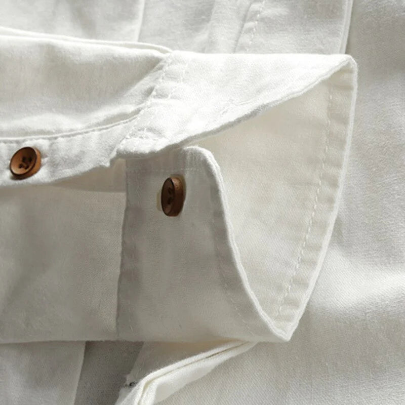 Chique herenoverhemd met Henleykraag en lange mouwen, geïnspireerd op Japanse stijl. Comfortabel voor dagelijks gebruik.