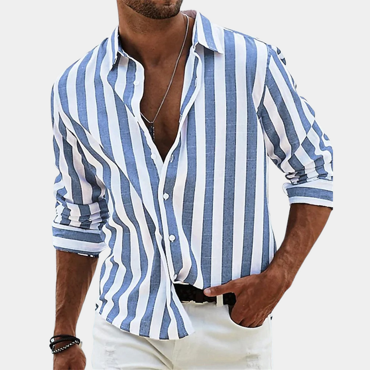 Stijlvol gestreept herenoverhemd met lange mouwen, perfect voor een elegante smart casual look.
