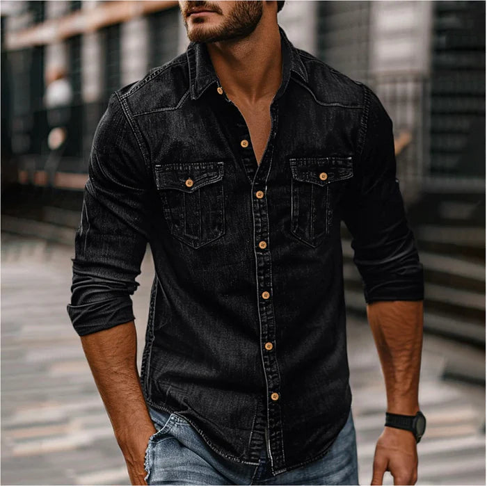 Heren casual slim fit spijkerblouse in lichtblauw met authentieke western details, ideaal voor een stijlvolle look.