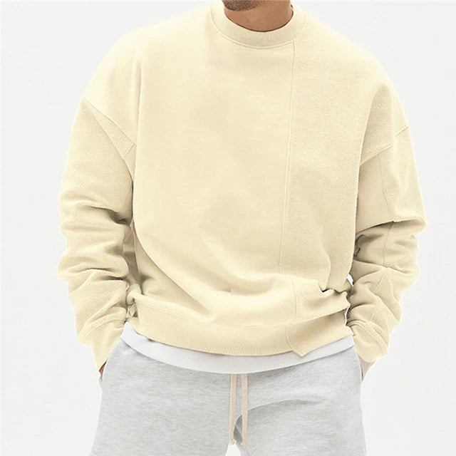 Casual heren sweater met ronde hals en asymmetrische naad, perfect voor moderne dagelijkse wintermode. Comfortabel en stijlvol.