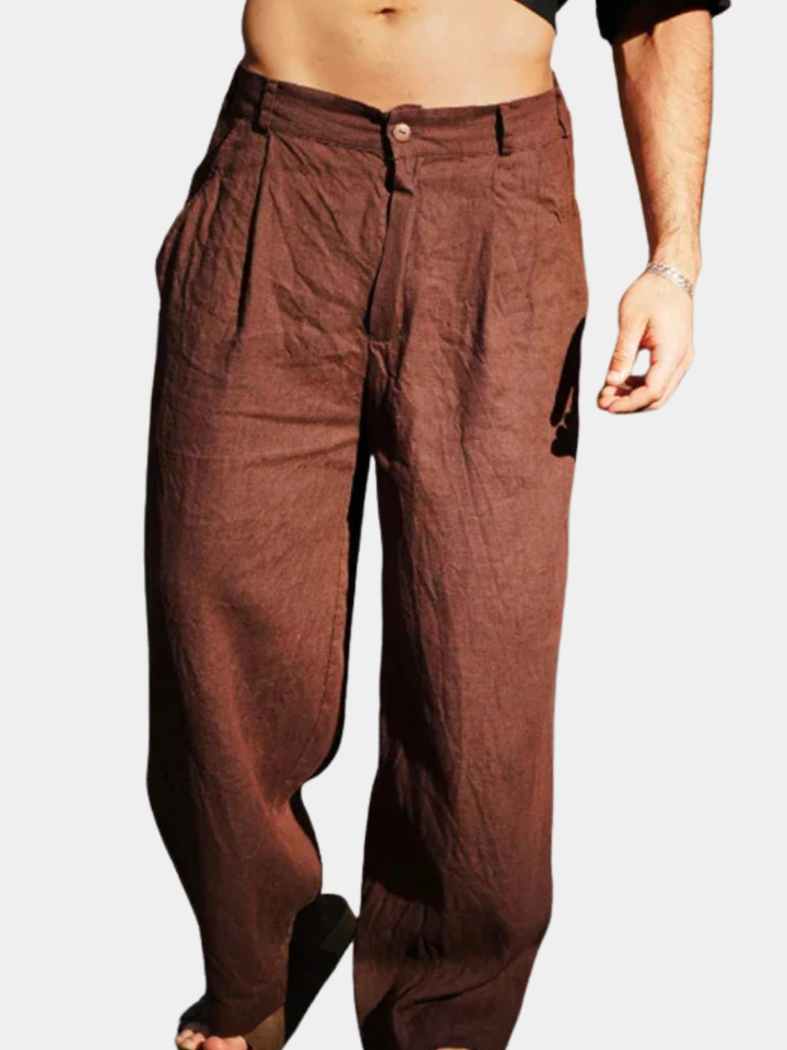 Comfortabele heren broek met wijde pijpen, ademend en lichtgewicht voor warme zomerdagen.