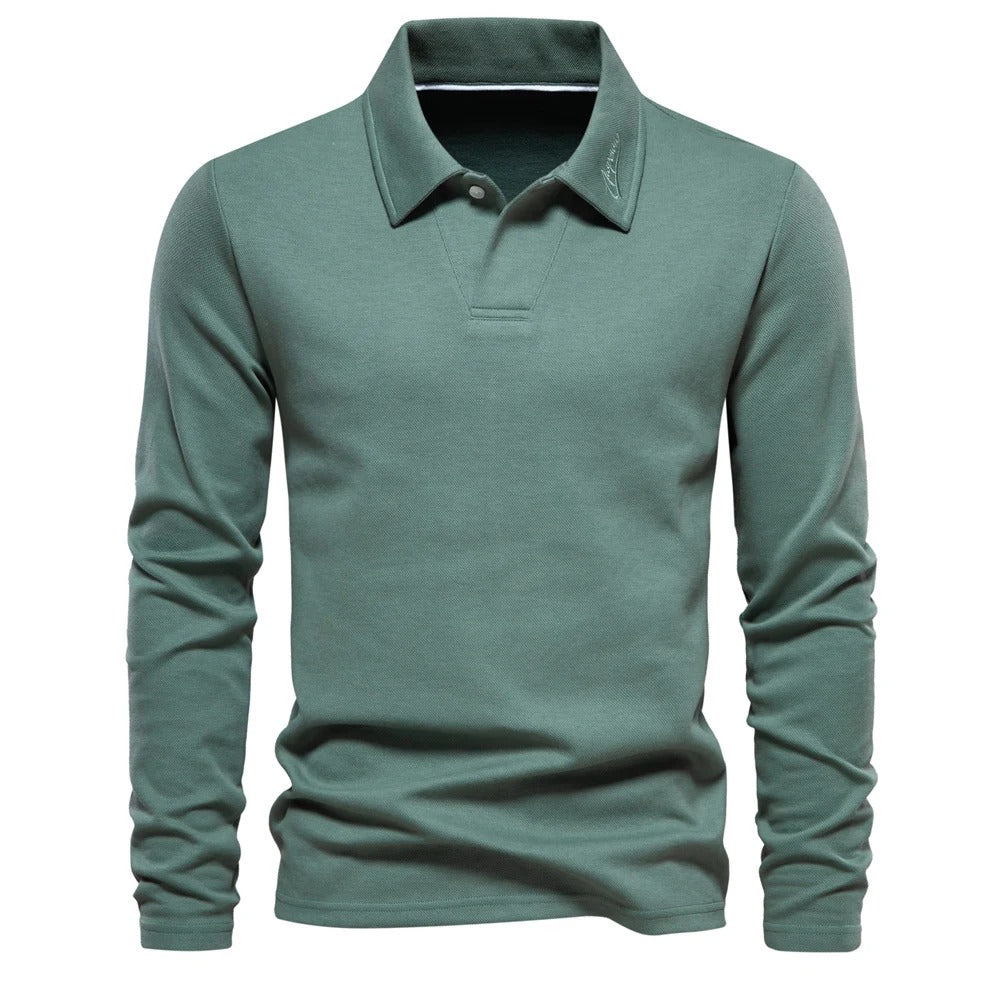 Comfortabel heren poloshirt met lange mouwen, perfect voor herfst en lente; klassiek casual design.