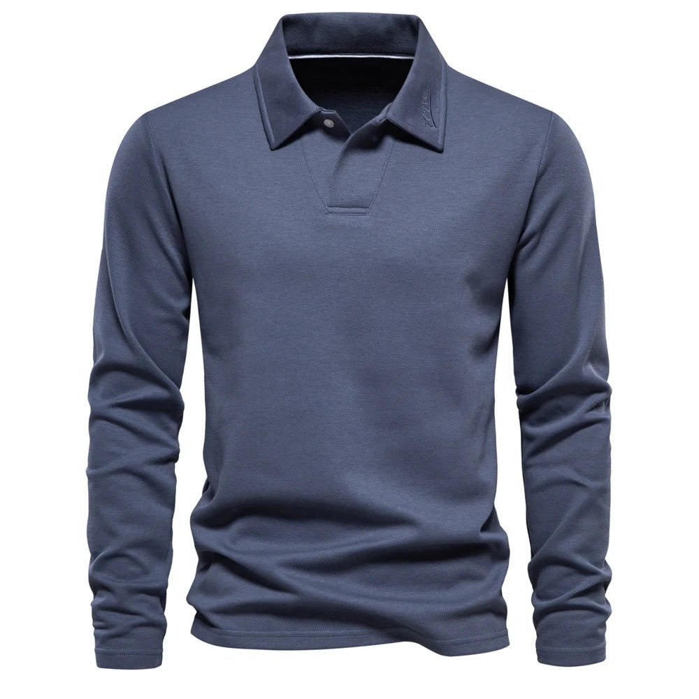 Hoogwaardig heren poloshirt met lange mouwen, zacht en comfortabel, klassieke polo voor modebewuste man.