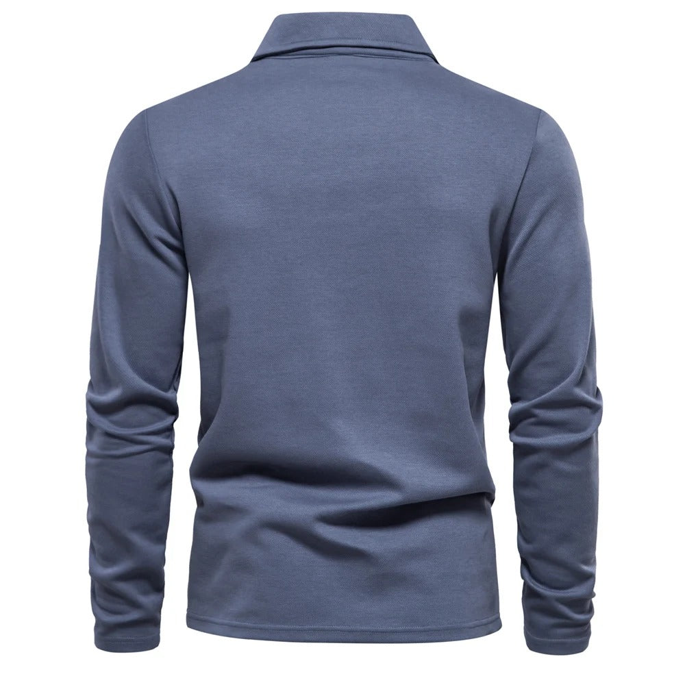 Veelzijdig heren poloshirt met lange mouwen, klassiek design voor smart casual lente- en herfstgarderobe.