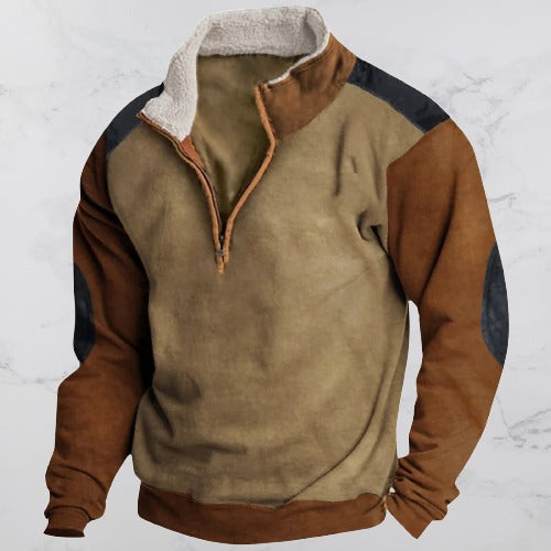 Heren vintage pullover met rits, comfortabel & casual, ideaal voor herfst/winter. Beschikbaar in khaki.