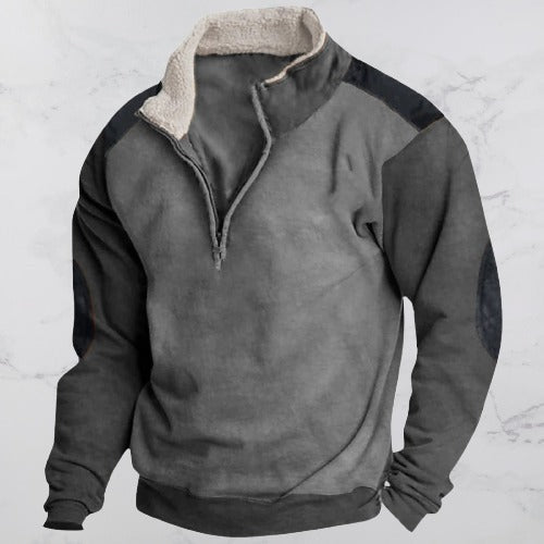 Comfortabele heren pullover met lange mouwen & rits. Stijlvolle vintage look, perfect voor herfst/winter, ook in grote maten.