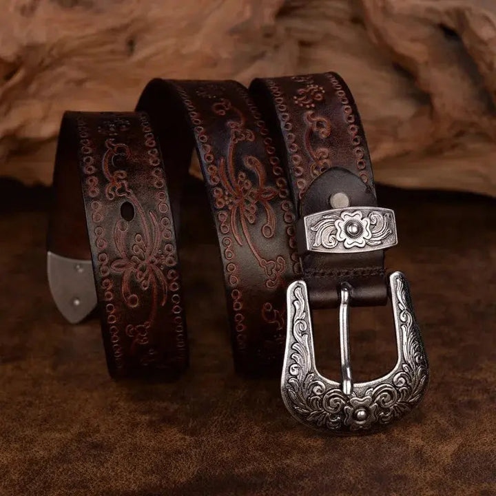 Verstelbare herenriem met elegante gegraveerde gesp, voor een authentieke cowboystijl of casual outfit.