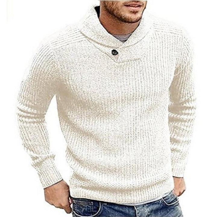 Stijlvolle heren kabeltrui met sjaalkraag, comfortabel en perfect voor herfst/winter. Een klassieke pullover.