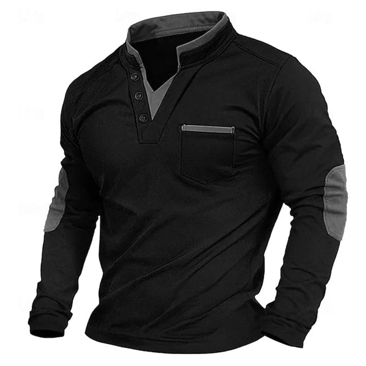 Stijlvol heren sweatshirt met trendy elleboogpatches en V-hals, perfect voor een smart casual look.