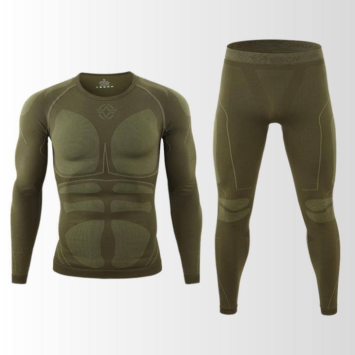 Thermo basislaag voor mannen, biedt bewegingsvrijheid en warmte tijdens wintersport en wandelen.
