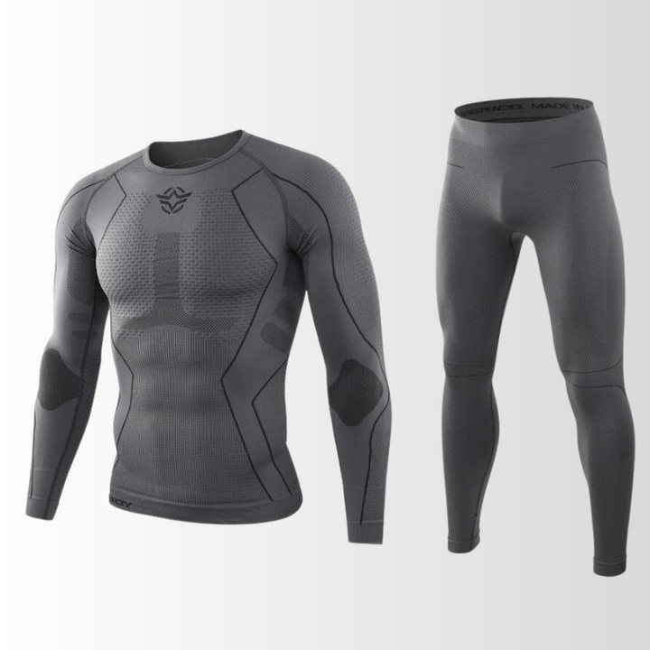 Heren thermisch ondergoed met ademende stof, comfortabel en warm, ideaal voor winterse sporten.