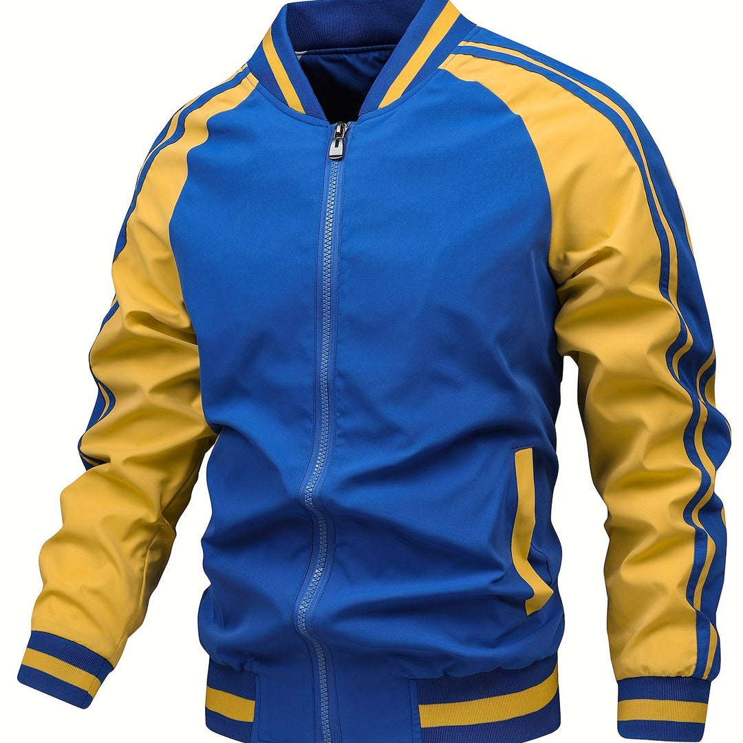 Heren casual bomberjack met ritssluiting, sportieve retro strepen en moderne pasvorm, een must-have item.