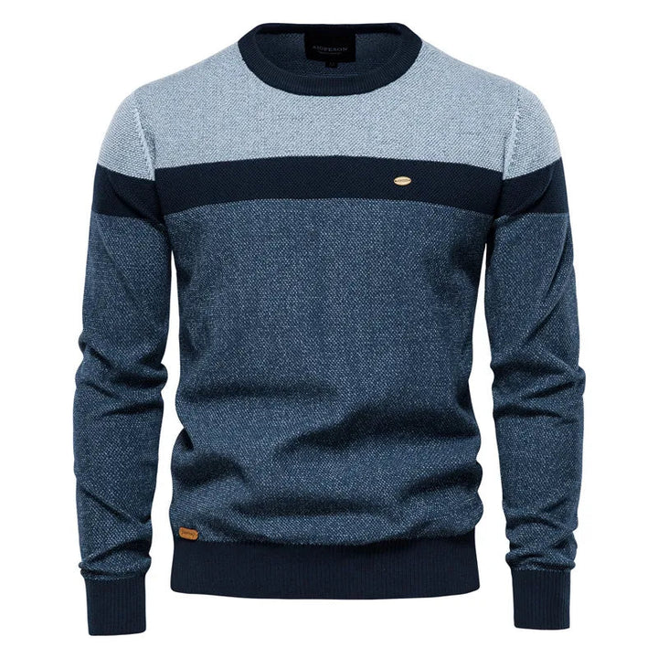 Heren casual trui met kleurblokken en ronde hals. Stijlvol, comfortabel voor najaar & wintermode.