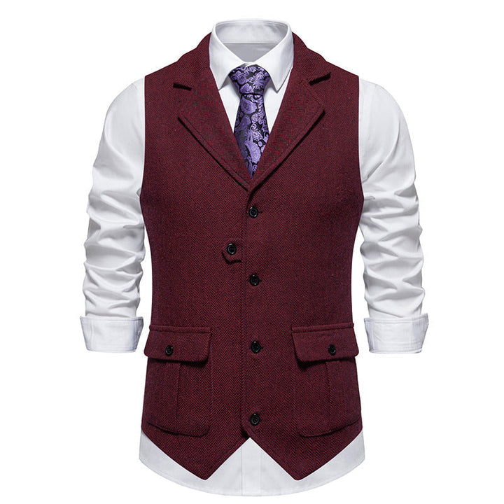 Tijdloos vintage herengilet met knoopsluiting, veelzijdig voor een formele of ontspannen look. Comfortabele pasvorm.