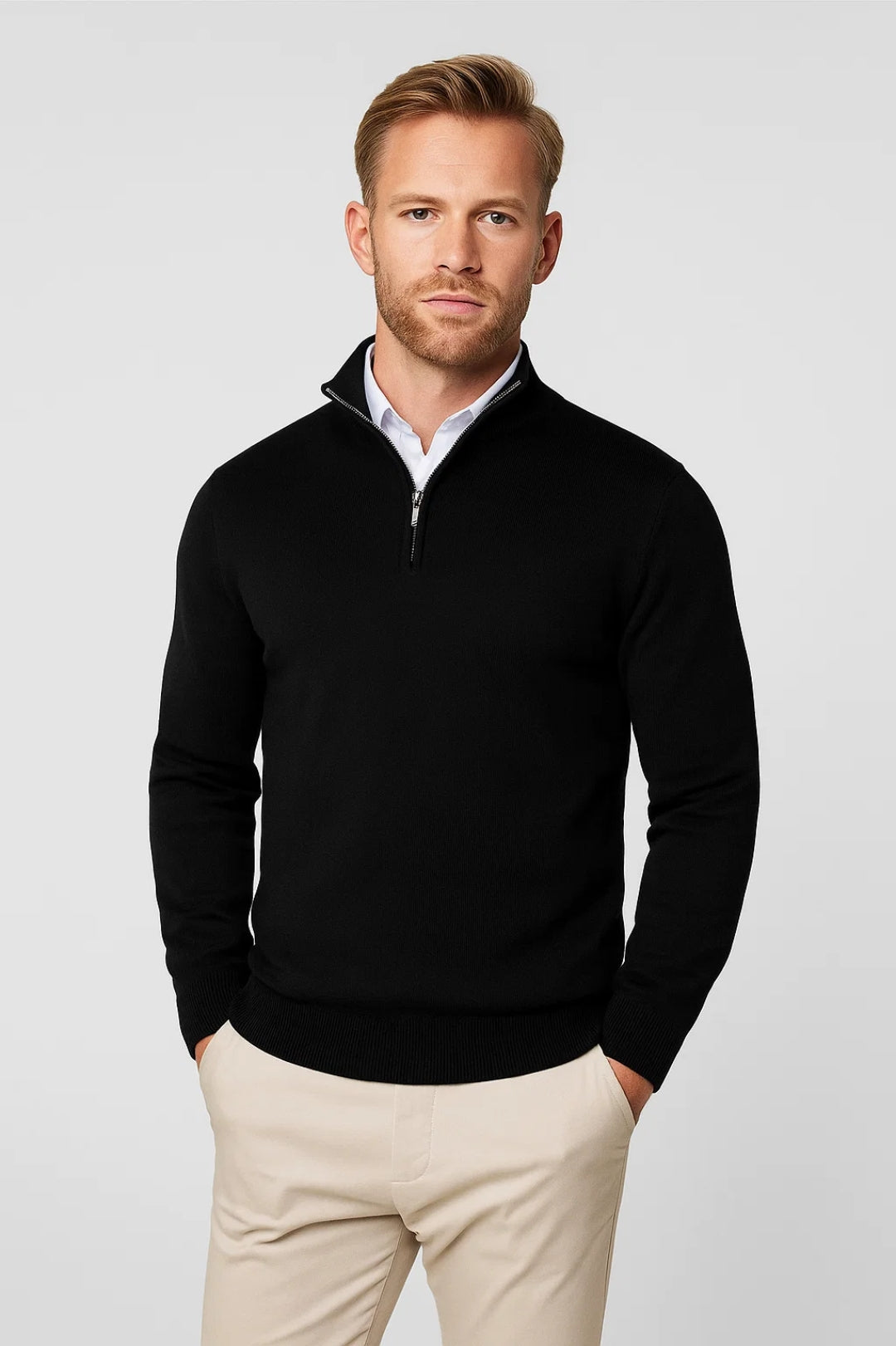 Stijlvolle heren half zip trui met ritskraag, perfect voor een warme, comfortabele en casual winterlook.