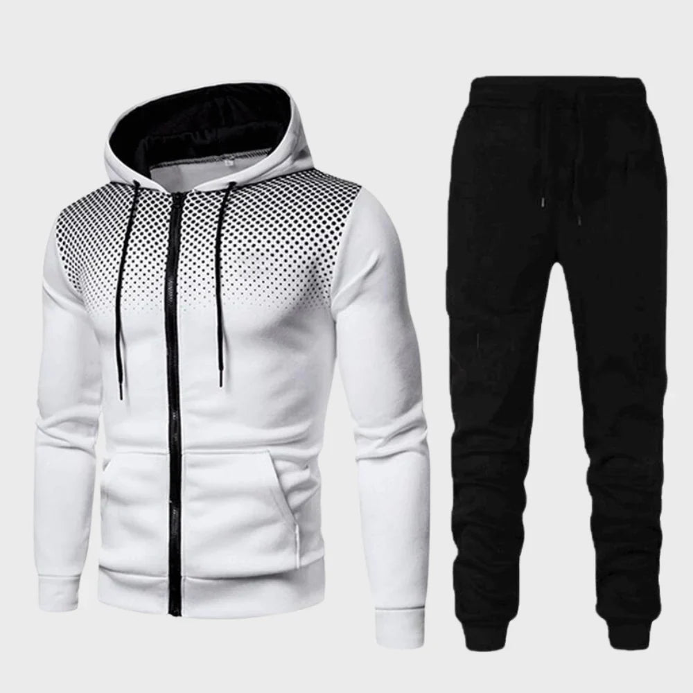 Stijlvol slim fit Hoymans PowerTrack heren trainingspak met capuchon, modern design voor een sportieve en casual look.