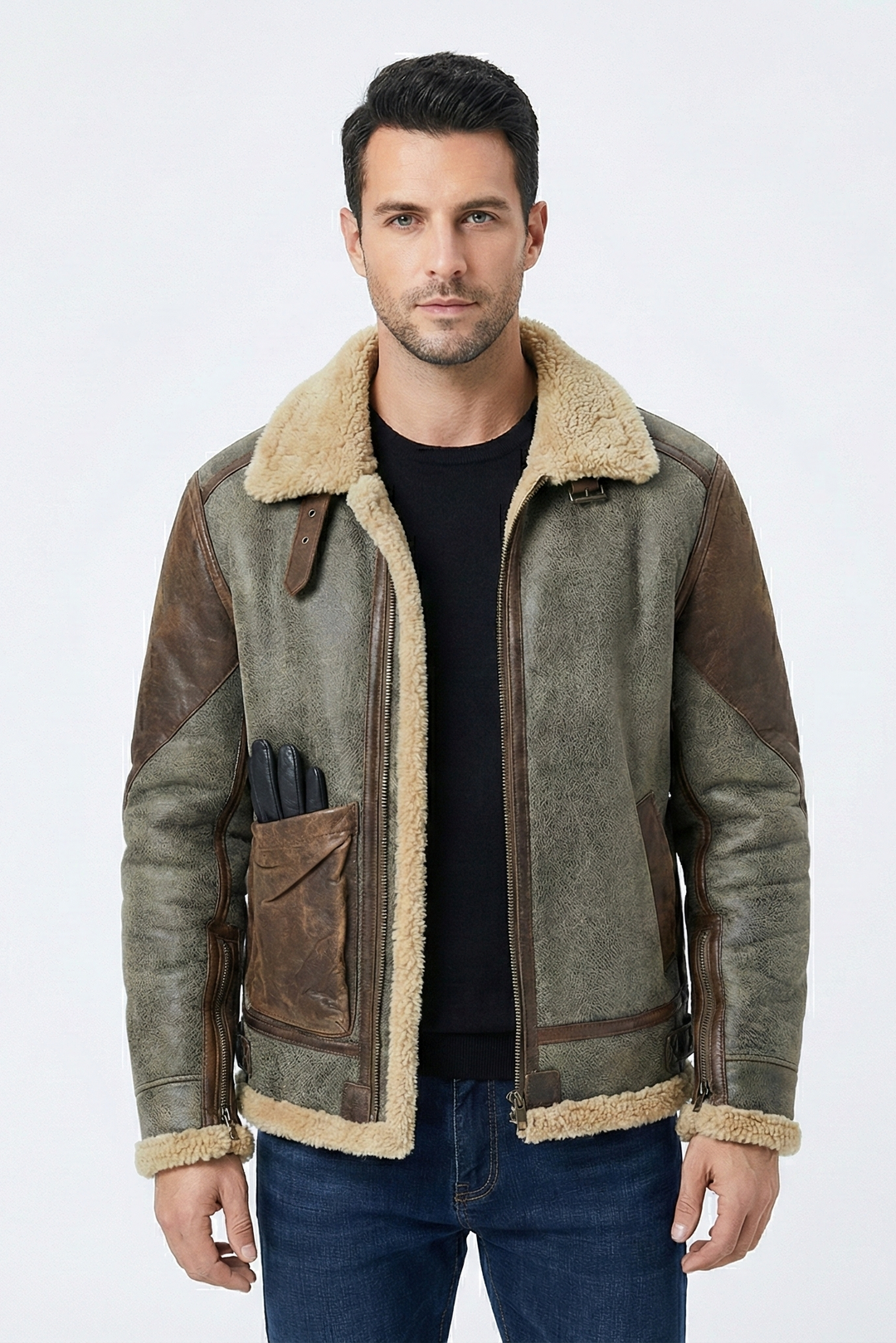 Bruin herenjack lammy stijl met klassieke kraag, warme pasvorm. Ideaal voor winter en herfst.