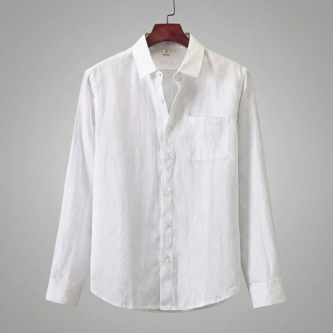 Unisex overhemd met lange mouwen, borstzak en V-hals; comfortabel voor dagelijks gebruik.