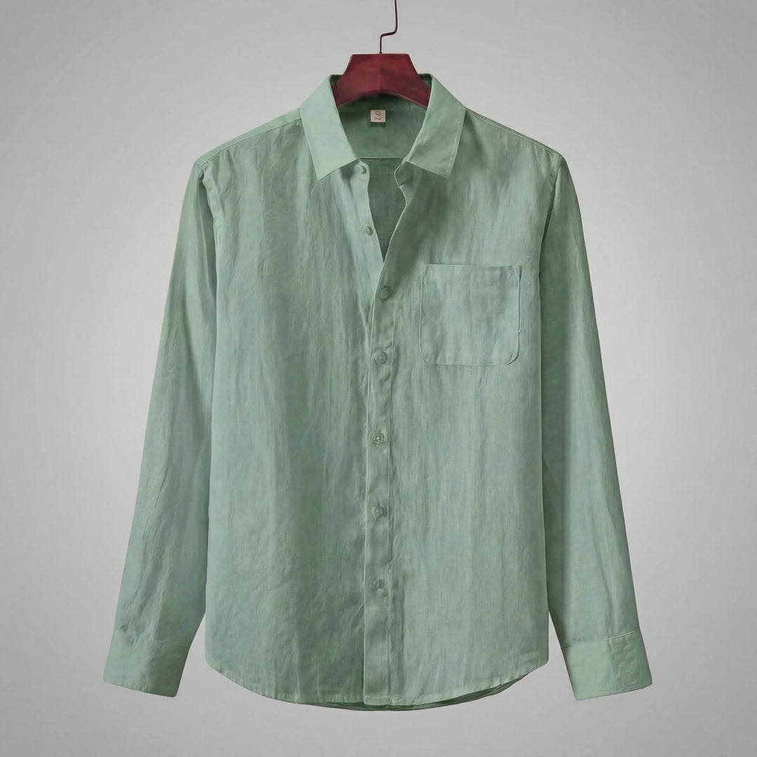 Unisex overhemd met lange mouwen, V-hals en borstzak; comfortabel, lichtgewicht en stijlvol.