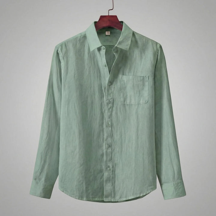Unisex overhemd met lange mouwen, V-hals en borstzak; comfortabel, lichtgewicht en stijlvol.