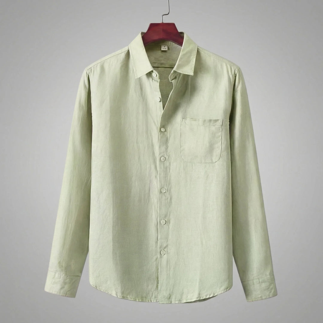 Modieus en comfortabel unisex overhemd met lange mouwen, borstzak; perfect voor casual zomer.