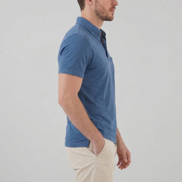 Essentieel heren polo shirt met borstzak, button-neck, korte mouwen; perfect voor lente en zomer.