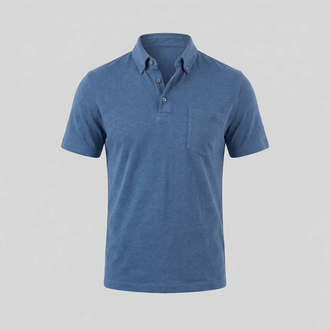 Dagelijks stijlvol heren polo shirt met borstzak, button-neck, en een comfortabele regular fit.
