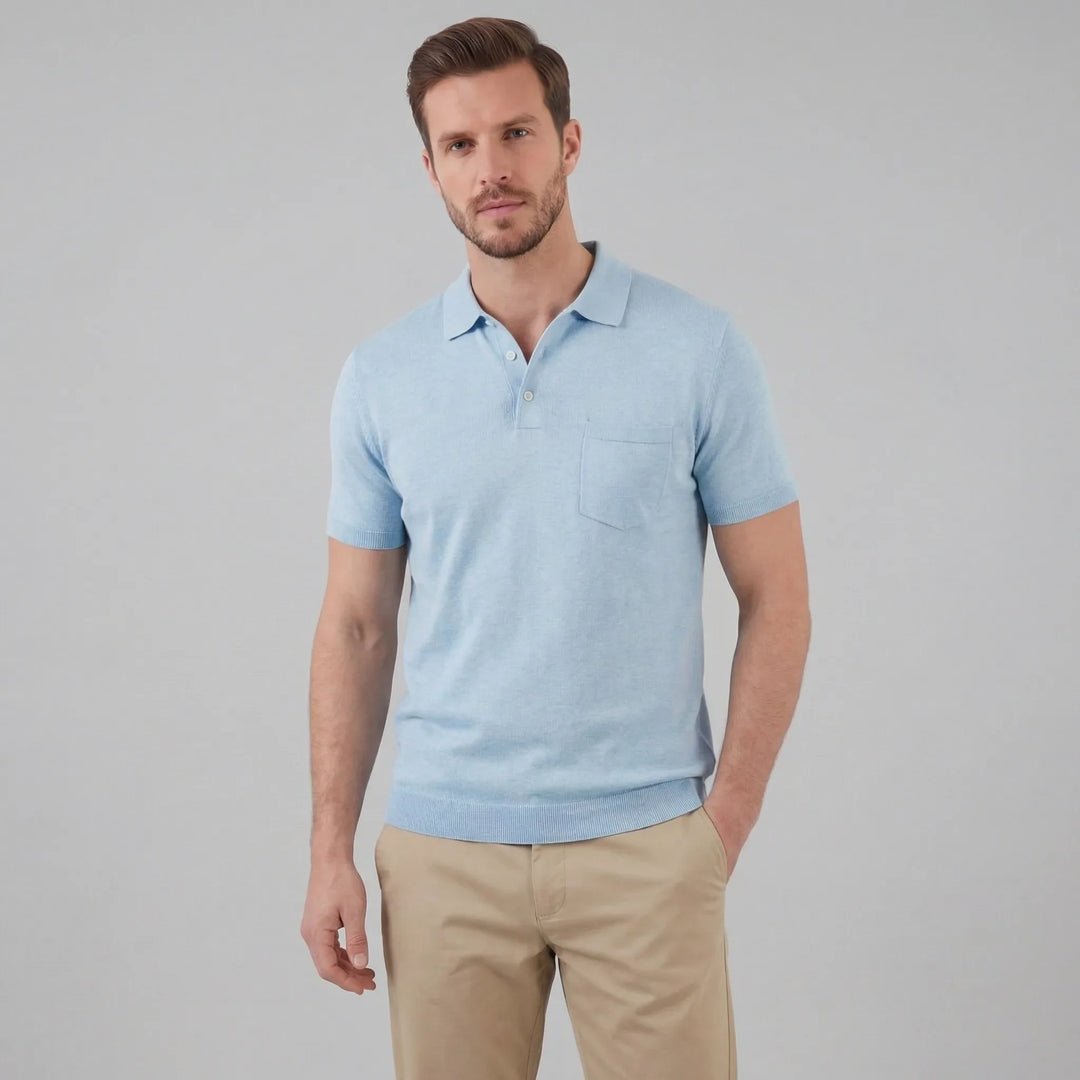 Heren polo shirt met button-hals en borstzak, stijlvol en comfortabel voor een casual lente look.