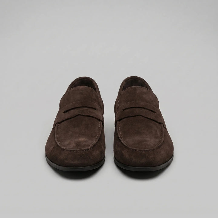 Mosterdgele heren penny loafers, comfortabel en modieus, perfect voor de moderne man.