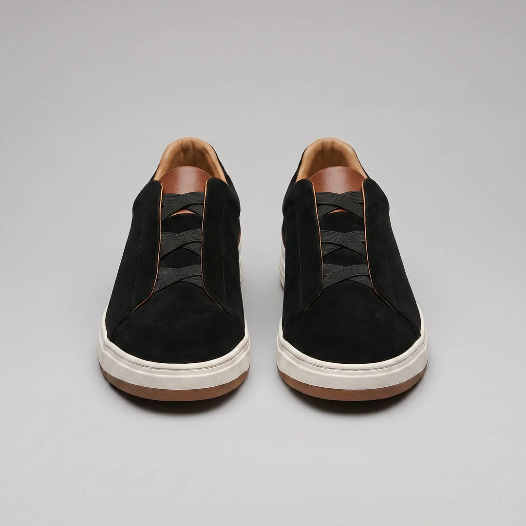 Khaki slip-on heren sneakers, comfortabel en veelzijdig voor sportieve casual outfits.