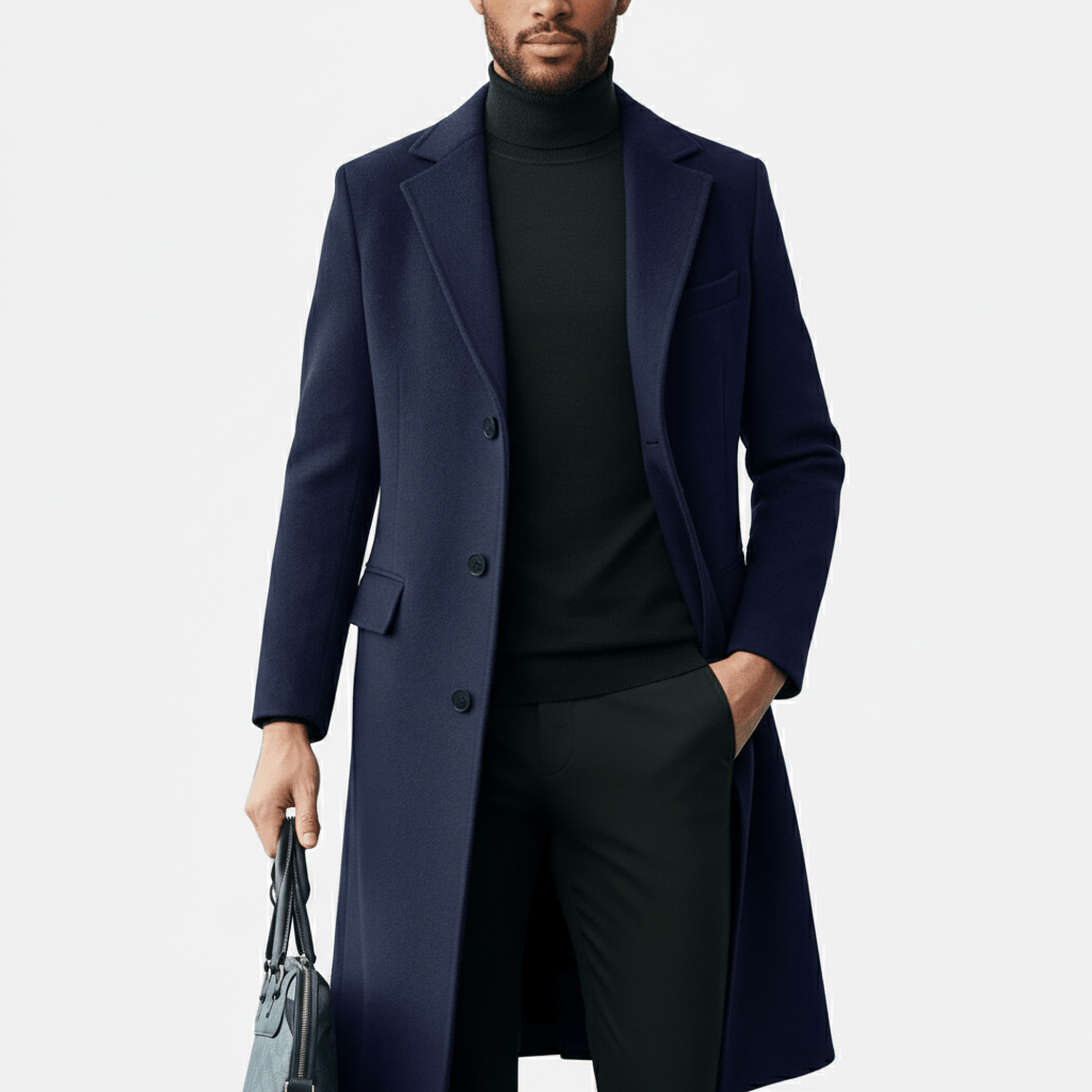 Herenmantel Phoenix met knoopsluiting, klassiek en stijlvol. Perfecte lange jas voor herenmode.