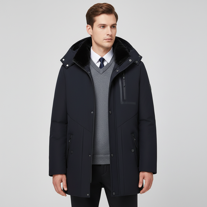 Stijlvolle zwarte herenparka met afneembare capuchon; een casual en warme winterjas voor elke man.