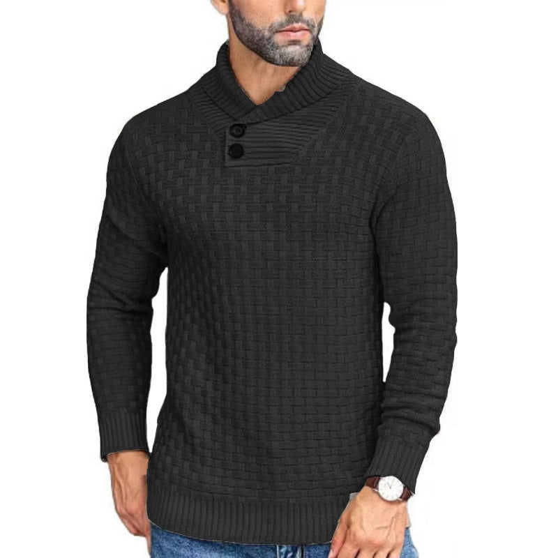 Comfortabele gebreide herentrui met sjaalkraag, perfect voor winterse dagen. Warme en nette mannenmode.