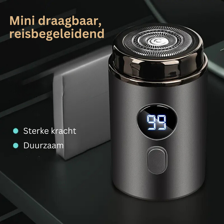 Draagbaar SwiftShave heren scheerapparaat, oplaadbaar en waterdicht, perfect voor reizen en snelle scheerbeurten.