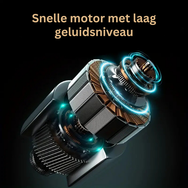 Zwart SwiftShave elektrisch heren scheerapparaat in hand, toont roterende koppen voor glad en comfortabel scheren.