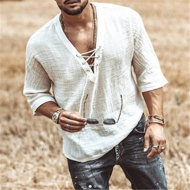 Heren casual V-hals shirt, essentiële mode voor lente en zomer. Comfortabel en gemakkelijk te combineren.