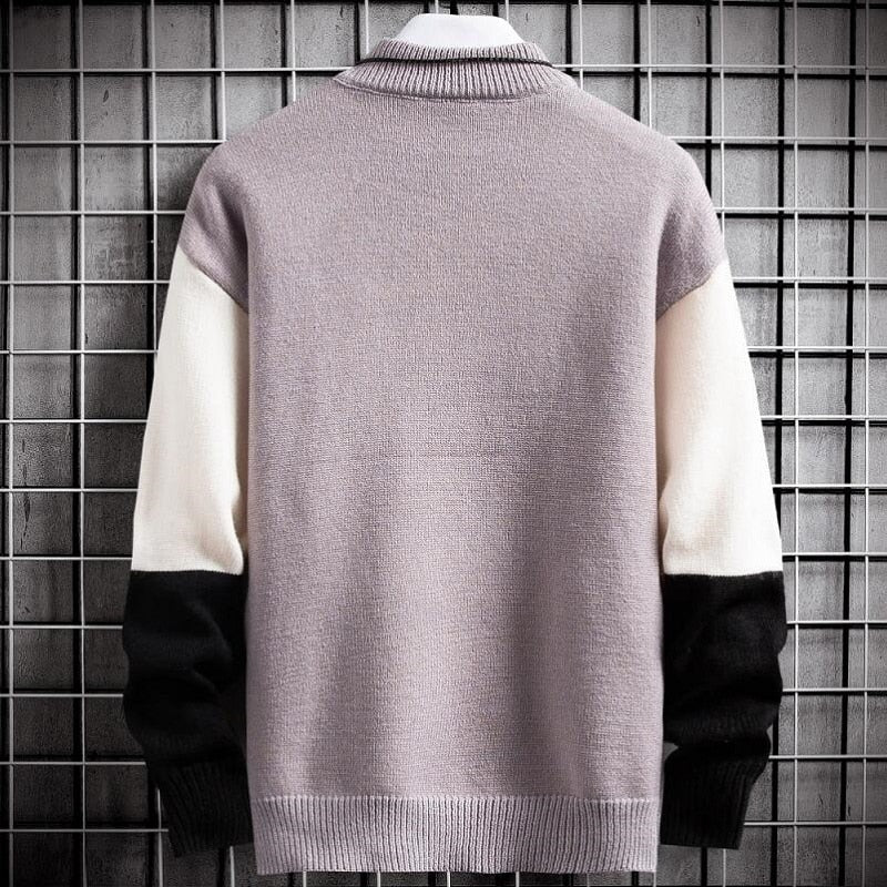 Modieuze heren patchwork trui, slim fit pullover met ronde hals; ideale warme winter kleding.